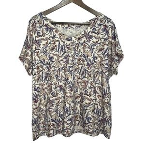 J. Jill Luxe Supima Pleat Back Tee Womens Large Paisley V-Neck Short Sleeve Top